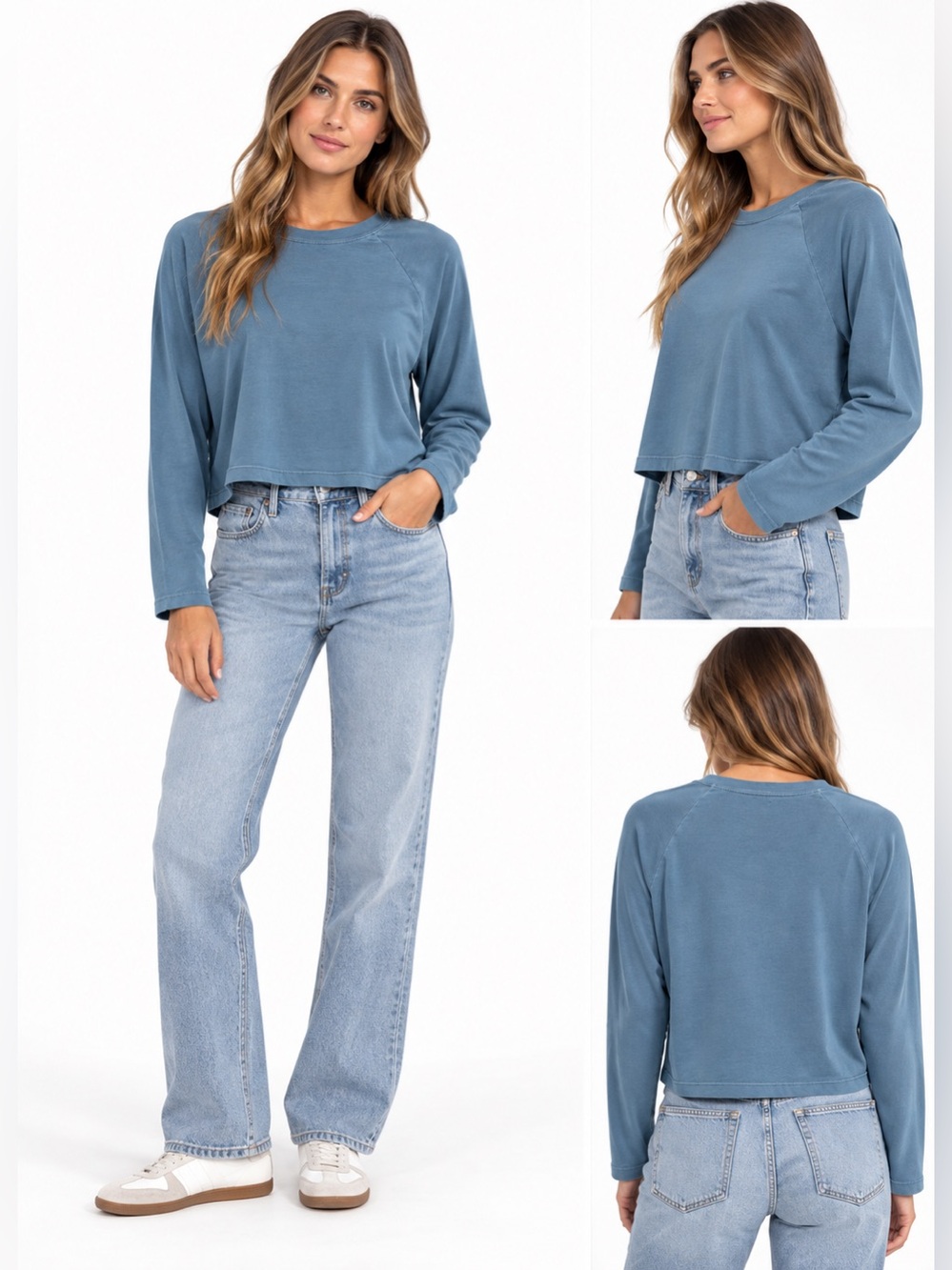 L*SPACE Mel Tee Women’s Large Dusty Blue Cropped Long Sleeve Top NWT Anthropolog